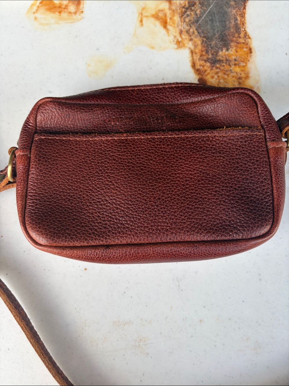 Textured Brown Leather Wristlet Clutch with Gold Zipper